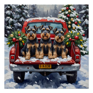 Schnauzer Christmas Red Truck Holiday Poster