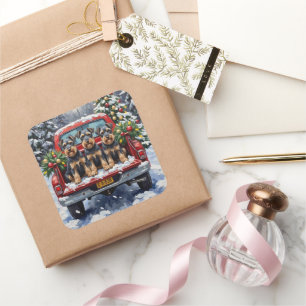 Schnauzer Christmas Red Truck Holiday Square Sticker