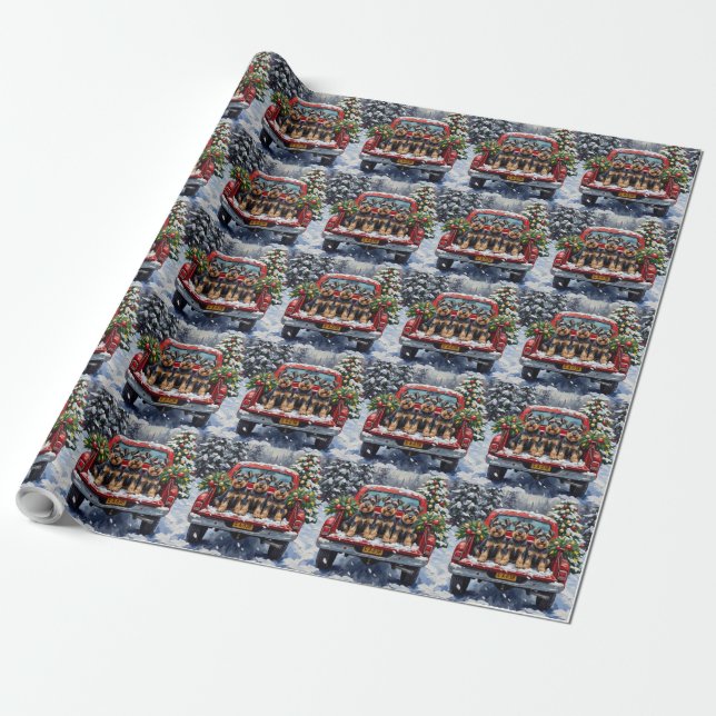 Schnauzer Christmas Red Truck Holiday Wrapping Paper (Unrolled)