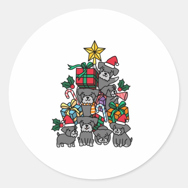 Schnauzer Christmas Tree Classic Round Sticker (Front)