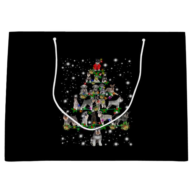 Schnauzer Christmas Tree Covered By Flashlight Large Gift Bag (Front)