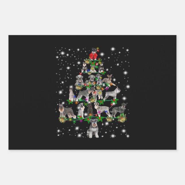 Schnauzer Christmas Tree Covered By Flashlight Wrapping Paper Sheet (Front)