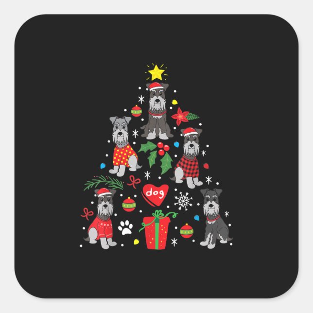 Schnauzer Christmas Tree Ornament Funny Pet Dog Square Sticker (Front)