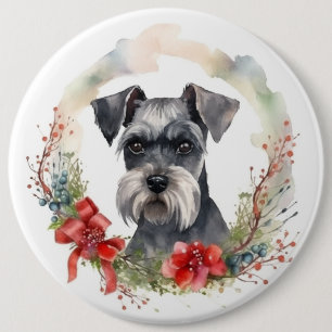 Schnauzer Christmas Wreath Festive Pup 6 Cm Round Badge