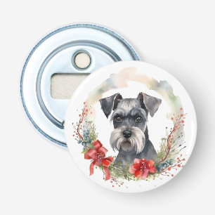 Schnauzer Christmas Wreath Festive Pup Bottle Opener