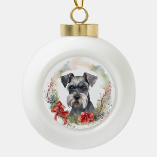 Schnauzer Christmas Wreath Festive Pup Ceramic Ball Christmas Ornament