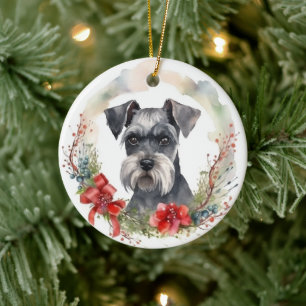 Schnauzer Christmas Wreath Festive Pup Ceramic Tree Decoration