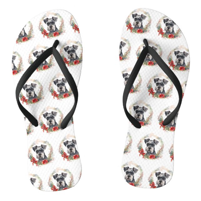 Schnauzer Christmas Wreath Festive Pup Flip Flops (Footbed)