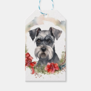 Schnauzer Christmas Wreath Festive Pup Gift Tags