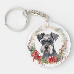 Schnauzer Christmas Wreath Festive Pup Key Ring