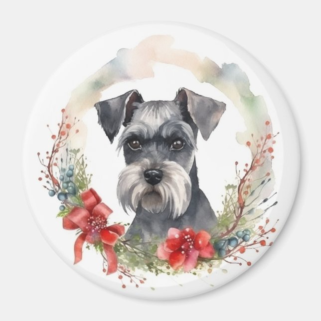 Schnauzer Christmas Wreath Festive Pup Magnet (Front)