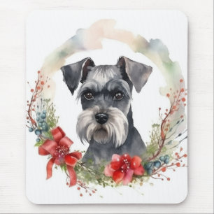 Schnauzer Christmas Wreath Festive Pup Mouse Mat