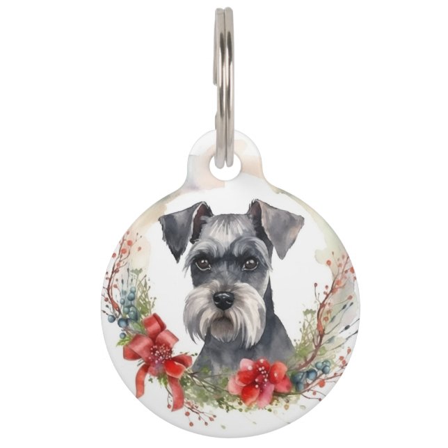 Schnauzer Christmas Wreath Festive Pup Pet Tag (Front)