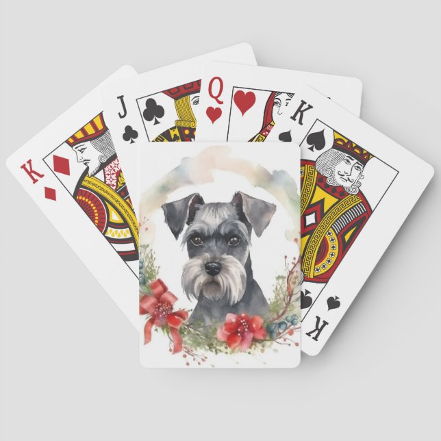 Schnauzer Christmas Wreath Festive Pup Playing Cards (Back)