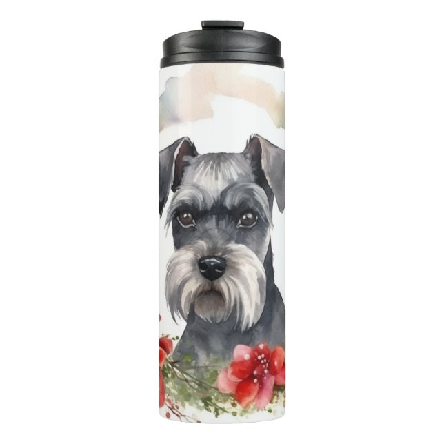 Schnauzer Christmas Wreath Festive Pup Thermal Tumbler (Front)