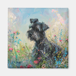 Schnauzer Colourful Wildflowers Magnet