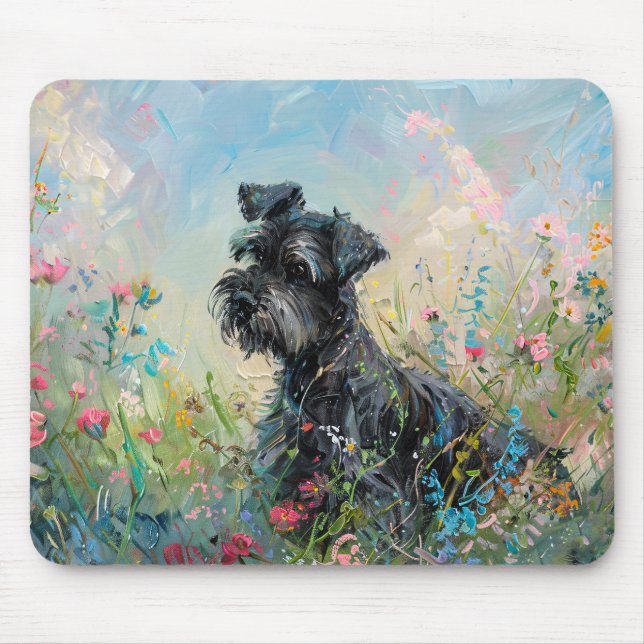 Schnauzer Colourful Wildflowers Mouse Mat (Front)