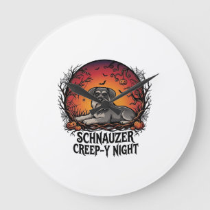Schnauzer Creep Night Halloween Pumpkins Bats_1 Large Clock