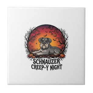 Schnauzer Creep Night Halloween Pumpkins Bats_1 Tile
