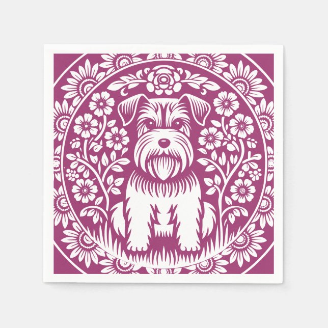 Schnauzer Custom Colour Victorian Floral Napkin (Front)