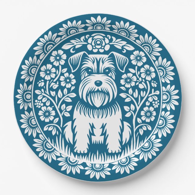 Schnauzer Custom Colour Victorian Floral Paper Plate (Front)