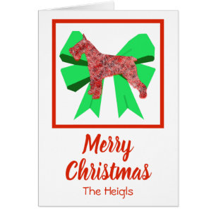 Schnauzer Cute Christmas Dog & Green Bow Card