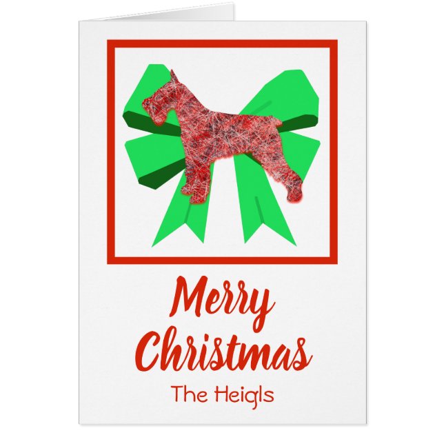 Schnauzer Cute Christmas Dog & Green Bow Card (Front)