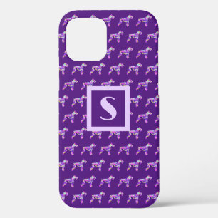 Schnauzer Cute Dog Purple Silhouette Monogram iPhone 12 Case