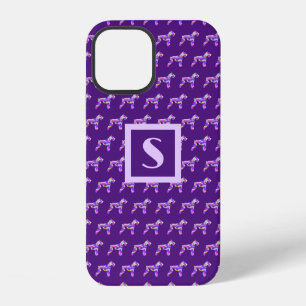 Schnauzer Cute Dog Purple Silhouette Monogram iPhone 12 Case