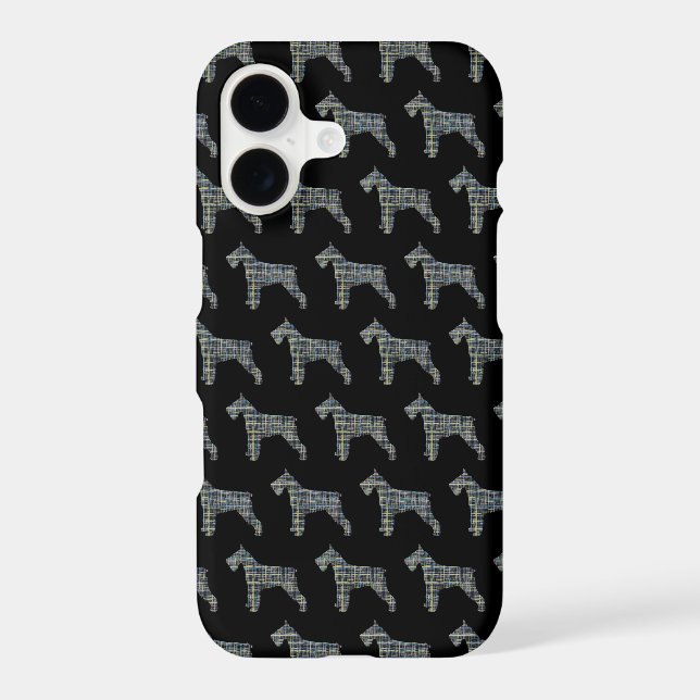 Schnauzer Cute Dog Silhouette Grid Black iPhone Case (Back)