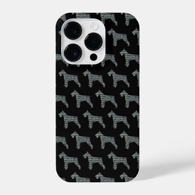 Schnauzer Cute Dog Silhouette Grid Black iPhone Case (Back)