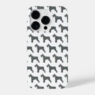 Schnauzer Cute Dog Silhouette Grid White iPhone 14 Pro Case