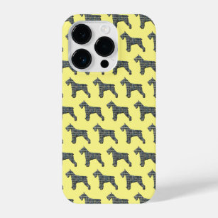 Schnauzer Cute Dog Silhouette Grid Yellow iPhone 14 Pro Case