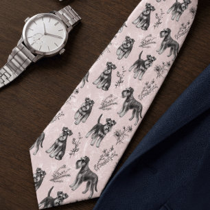 Schnauzer Dad Cute Pink Vintage Floral Toile Tie