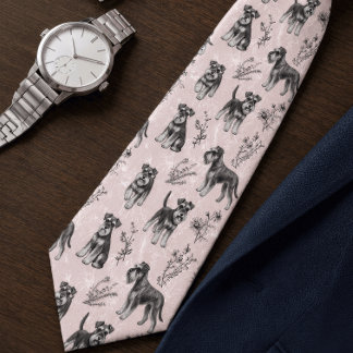 Schnauzer Dad Cute Pink Vintage Floral Toile Tie