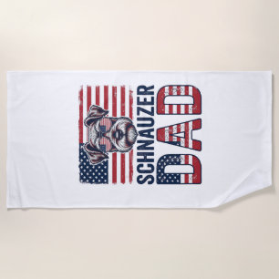 Schnauzer Dad Patriotic Vintage Dog Beach Towel