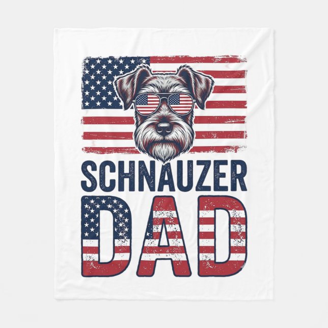 Schnauzer Dad Patriotic Vintage Dog Fleece Blanket (Front)