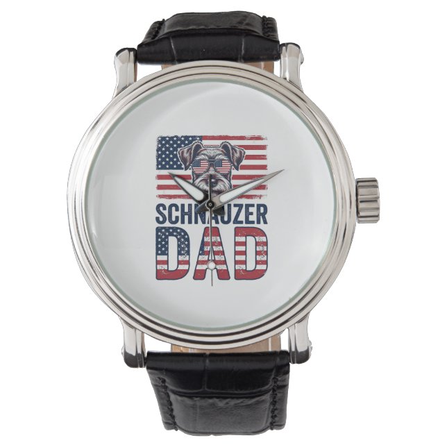 Schnauzer Dad Patriotic Vintage Dog Watch (Front)