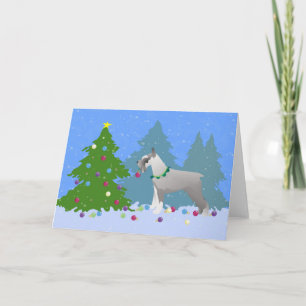 Schnauzer Decorating Christmas Tree in the forest Holiday Card