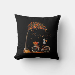 Schnauzer Dog And Pumpkins Bicycle Autumn Leaf Cushion