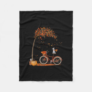 Schnauzer Dog And Pumpkins Bicycle Autumn Leaf Fleece Blanket