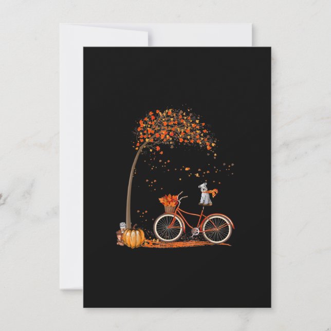 Schnauzer Dog and Pumpkins Bicycle Autumn Leaf Thank You Card (Front)