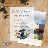 Schnauzer Dog and Wildflowers Save the Date