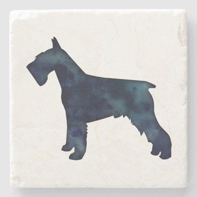 Schnauzer Dog Breed Black Watercolor Silhouette Stone Coaster (Front)