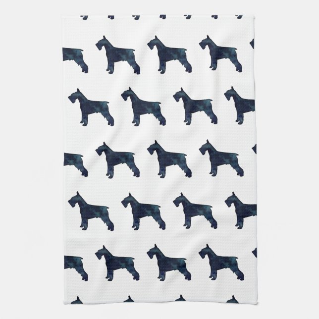 Schnauzer Dog Breed Black Watercolor Silhouette Tea Towel (Vertical)