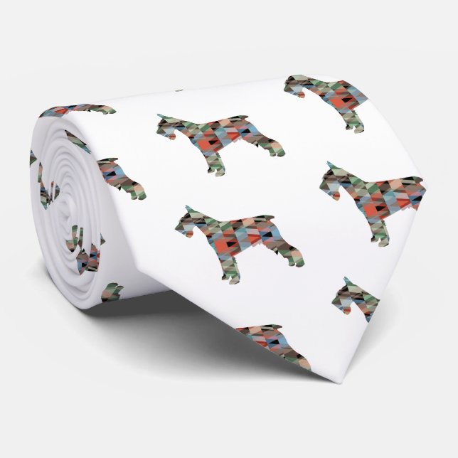 Schnauzer Dog Breed Geo Silhouette Plaid Tie (Rolled)