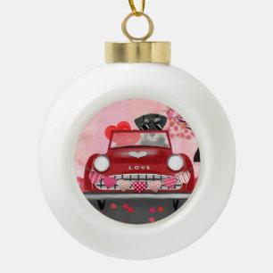 Schnauzer Dog Car with Hearts Valentine's Ceramic Ball Christmas Ornament