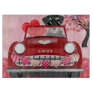 Schnauzer Dog Car with Hearts Valentine's  Cutting Board