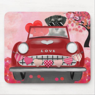 Schnauzer Dog Car with Hearts Valentine's  Mouse Mat