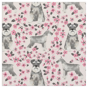 schnauzer dog cherry blossoms pink fabric